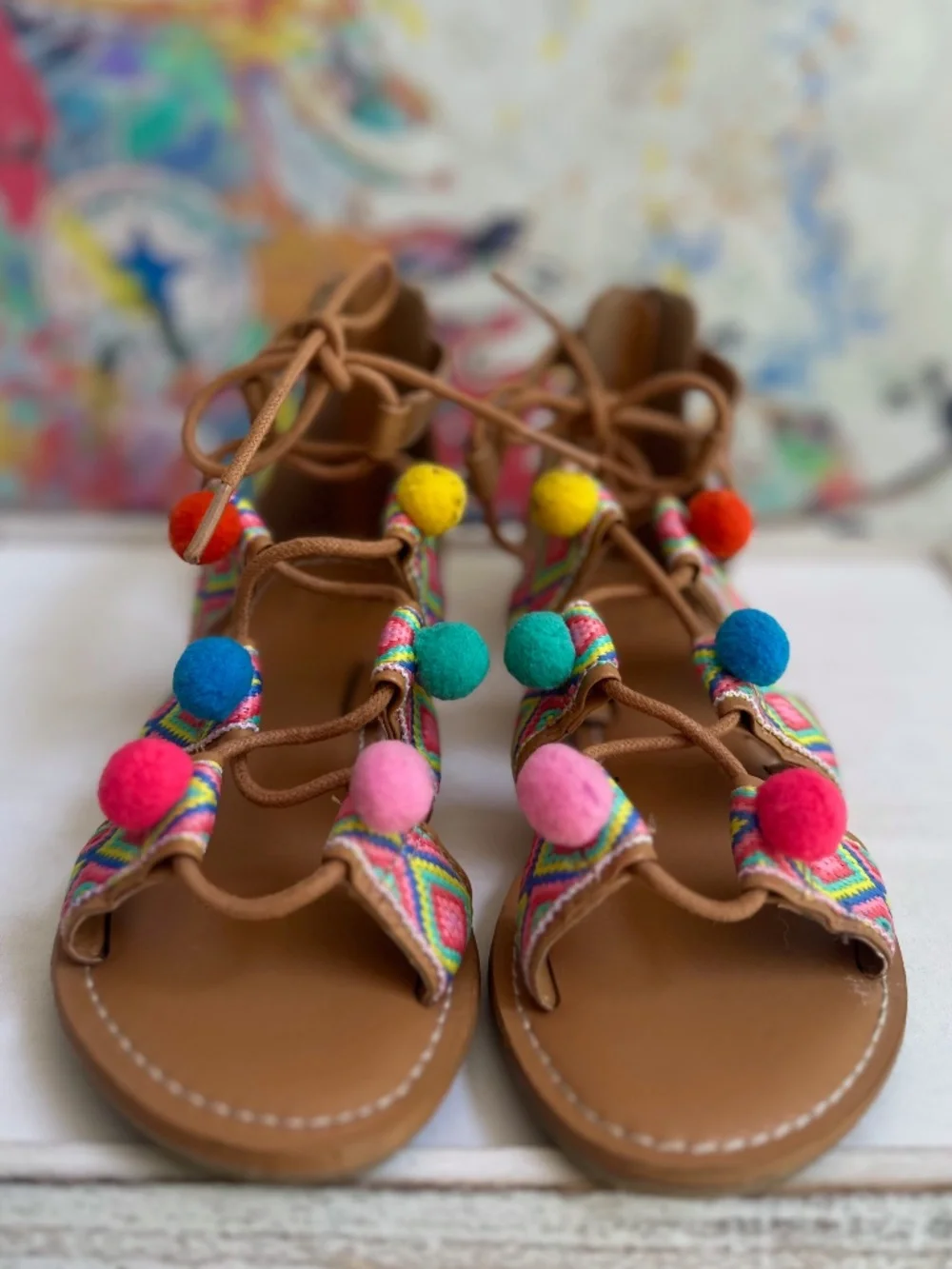 Gap Girls Colorful Pom-Pom Sandals